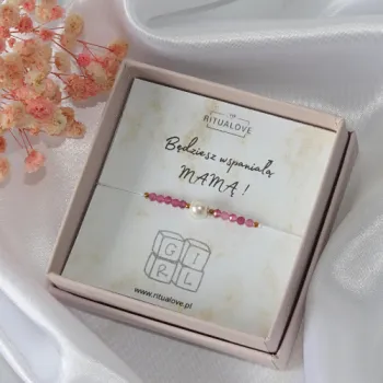 Bransoletka dla przyszłej mamy Baby Shower z perłą i różowym turmalinem | Prezent dla kobiety w ciąży